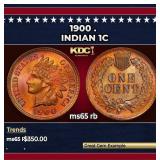 1900 Indian Cent . 1c Grades ms65 rb