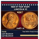 1931-p Lincoln Cent TOP POP! 1c ms67+ rd SEGS