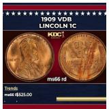 1909 VDB Lincoln Cent 1c Grades ms66 rd
