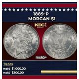 1889-p Morgan Dollar $1 Grades ms65+