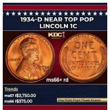 1934-d Lincoln Cent Near Top Pop 1c ms66+ rd SEGS