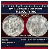 1942-s Mercury Dime Near Top Pop! 10c ms68 FSB SEG