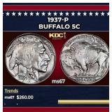 1937-p Buffalo Nickel 5c ms67 SEGS