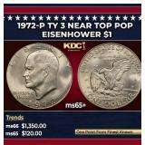 1972-p Ty 3 Eisenhower Dollar Near Top Pop $1 ms65
