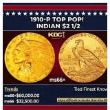 1910-p Gold Indian Quarter Eagle TOP POP! $2 1/2 m