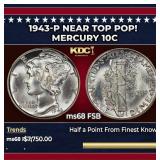 1943-p Mercury Dime Near Top Pop! 10c ms68 FSB SEG