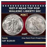 1937-p Walking Liberty Half Dollar Near Top Pop 50