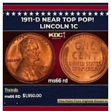 1911-d Lincoln Cent Near Top Pop! 1c ms66 rd SEGS
