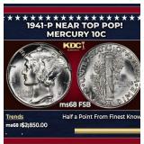 1941-p Mercury Dime Near Top Pop! 10c ms68 FSB SEG