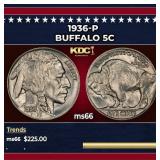 1936-p Buffalo Nickel 5c Grades ms66