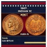 1907 Indian Cent . 1c Grades ms64 rb