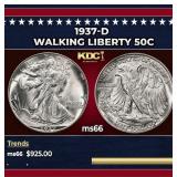 1937-d Walking Liberty Half Dollar 50c Grades ms66