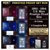 1992-1994 US Mint Prestige Proof Sets - 21 Coins,