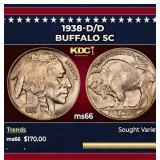 1938-d/d Buffalo Nickel 5c Grades ms66