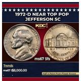 1972-d Jefferson Nickel Near Top Pop 5c ms67 5fs S