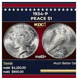 1934-p Peace Dollar $1 ms65+ SEGS