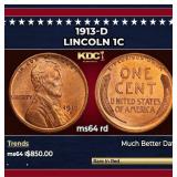 1913-d Lincoln Cent 1c Grades ms64 rd
