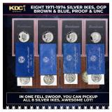 1971-1974 Full US Mint Silver Proof "Blue Ikes" an