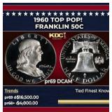 1960 Proof Franklin Half Dollar TOP POP! 50c pr69