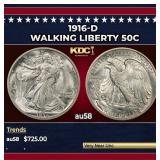 1916-d Walking Liberty Half Dollar 50c Grades au58