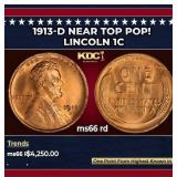 1913-d Lincoln Cent Near Top Pop! 1c ms66 rd SEGS