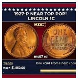 1927-p Lincoln Cent Near Top Pop! 1c ms67 rd SEGS
