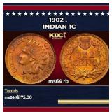 1902 Indian Cent . 1c Grades ms64 rb