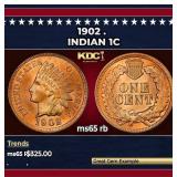 1902 Indian Cent . 1c Grades ms65 rb