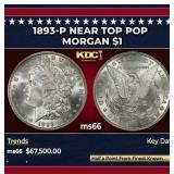 1893-p Morgan Dollar Near Top Pop $1 ms66 SEGS