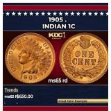 1905 Indian Cent . 1c Grades ms65 rd