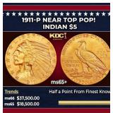 1911-p Gold Indian Half Eagle Near Top Pop! $5 ms6