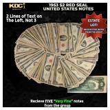 5x 1953 $2 Red Seal United States Note Grades VF
