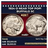 1924-d Buffalo Nickel Near Top Pop! 5c ms65+ SEGS