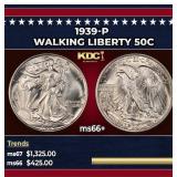 1939-p Walking Liberty Half Dollar 50c ms66+ SEGS