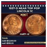 1937-d Lincoln Cent Near Top Pop 1c ms67+ rd SEGS