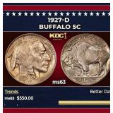 1927-d Buffalo Nickel 5c Grades ms63