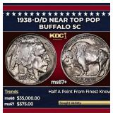 1938-d/d Buffalo Nickel Near Top Pop 5c ms67+ SEGS