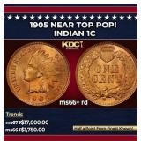 1905 Indian Cent Near Top Pop! 1c ms66+ rd SEGS
