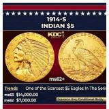 1914-s Gold Indian Half Eagle $5 ms62+ USCG