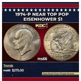 1974-p Eisenhower Dollar Near Top Pop $1 ms66 SEGS