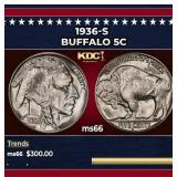 1936-s Buffalo Nickel 5c Grades ms66