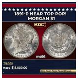 1891-p Morgan Dollar Near Top Pop! $1 ms66 SEGS