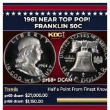 1961 Proof Franklin Half Dollar Near Top Pop! 50c