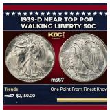 1939-d Walking Liberty Half Dollar Near Top Pop 50