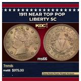 1911 Liberty Nickel Near Top Pop 5c ms66 SEGS