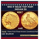 1910-p Gold Indian Half Eagle Near Top Pop! $5 ms6