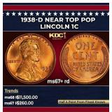 1938-d Lincoln Cent Near Top Pop 1c ms67+ rd SEGS