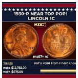 1930-p Lincoln Cent Near Top Pop! 1c ms67+ rd SEGS
