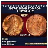 1937-d Lincoln Cent Near Top Pop 1c ms67+ rd SEGS