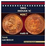 1902 Indian Cent . 1c Grades ms65 rb